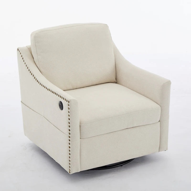 Fauteuil d'appoint moderne blanc crème 30,3 cm avec port USB