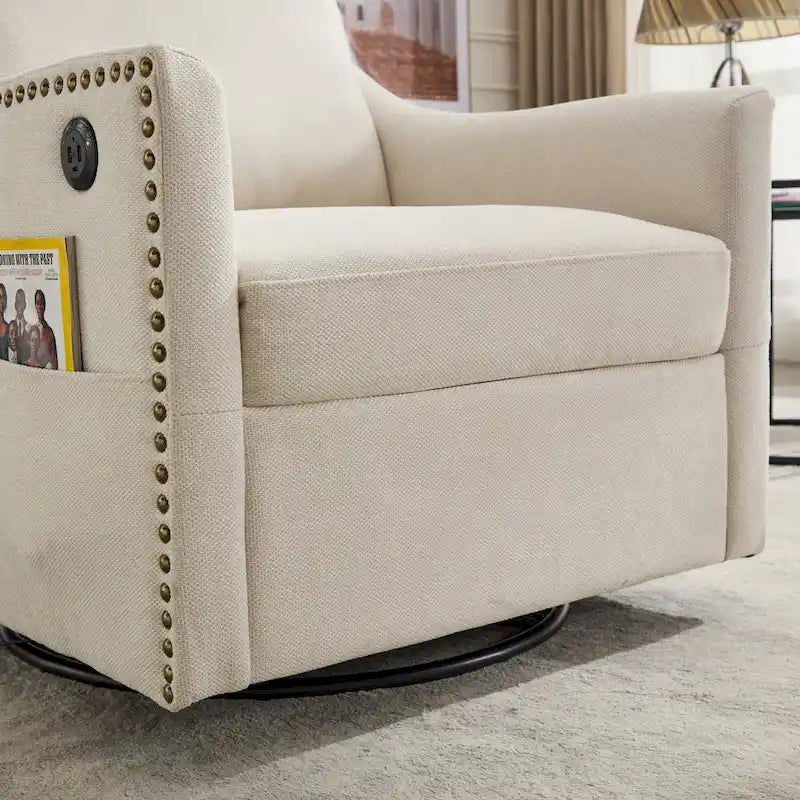 Fauteuil d'appoint moderne blanc crème 30,3 cm avec port USB