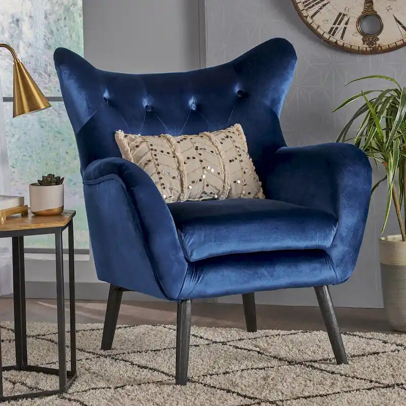 Fauteuil à oreilles en velours bleu marine 34,25