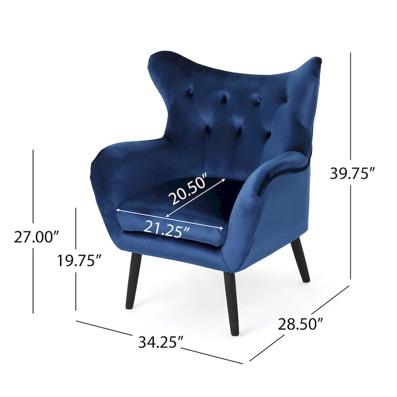 Fauteuil à oreilles en velours bleu marine 34,25
