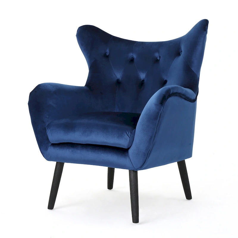 Fauteuil à oreilles en velours bleu marine 34,25