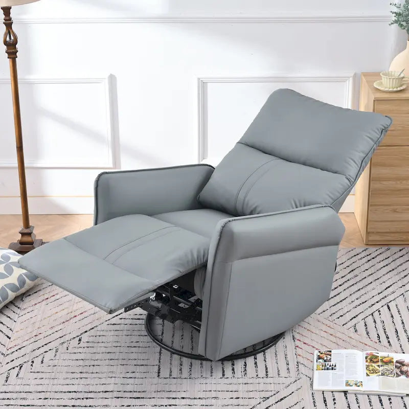 Fauteuil inclinable pivotant en cuir PU bleu-gris avec poches et dossier