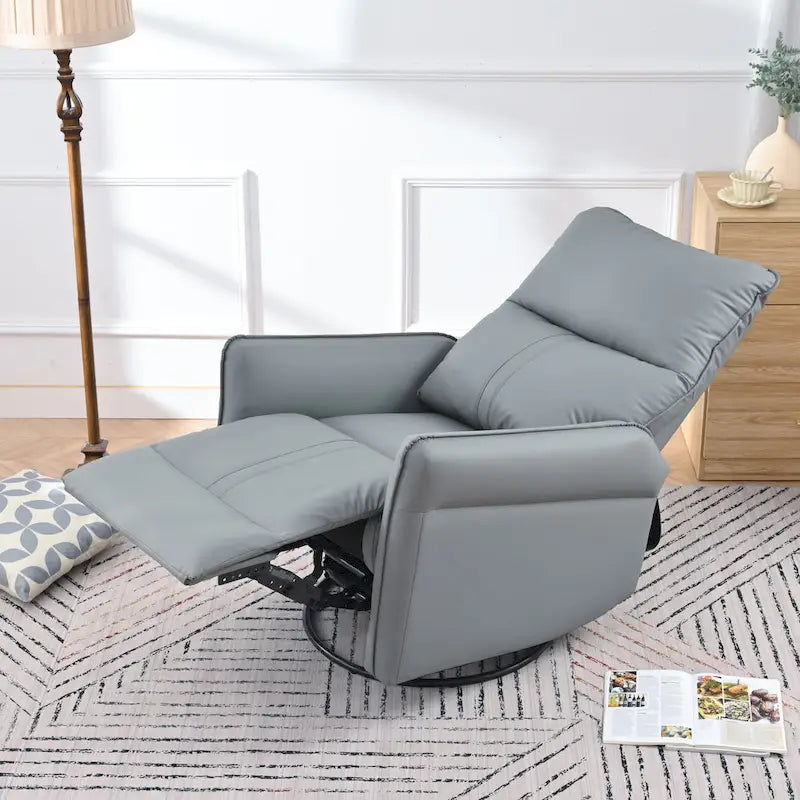 Fauteuil inclinable pivotant en cuir PU bleu-gris avec poches et dossier