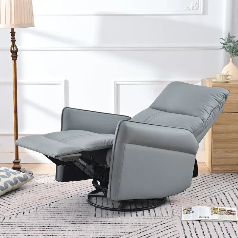 Fauteuil inclinable pivotant en cuir PU bleu-gris avec poches et dossier