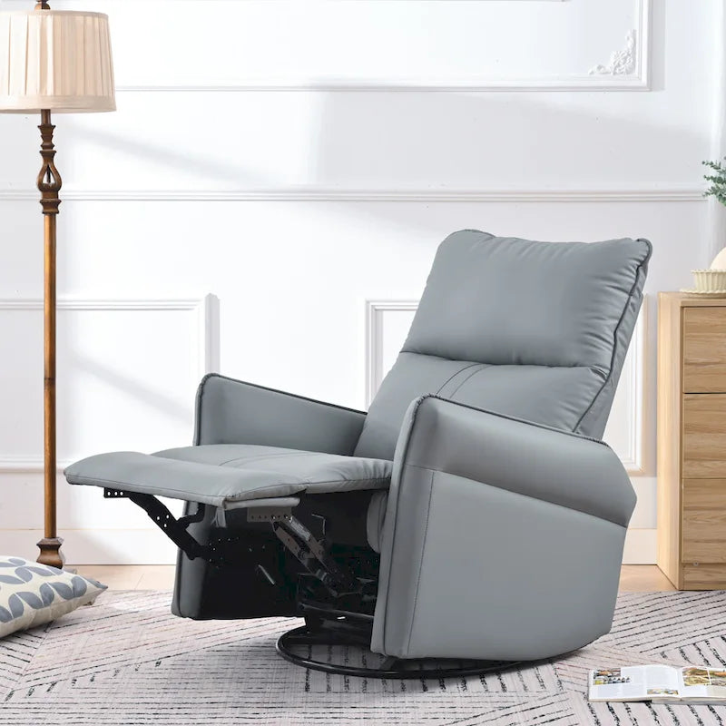 Fauteuil inclinable pivotant en cuir PU bleu-gris avec poches et dossier