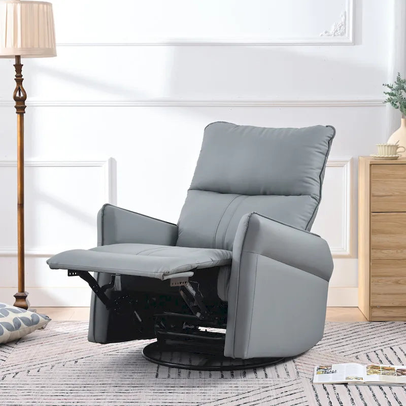 Fauteuil inclinable pivotant en cuir PU bleu-gris avec poches et dossier