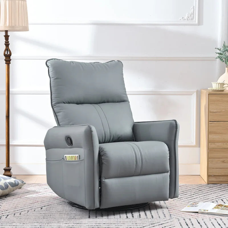 Fauteuil inclinable pivotant en cuir PU bleu-gris avec poches et dossier