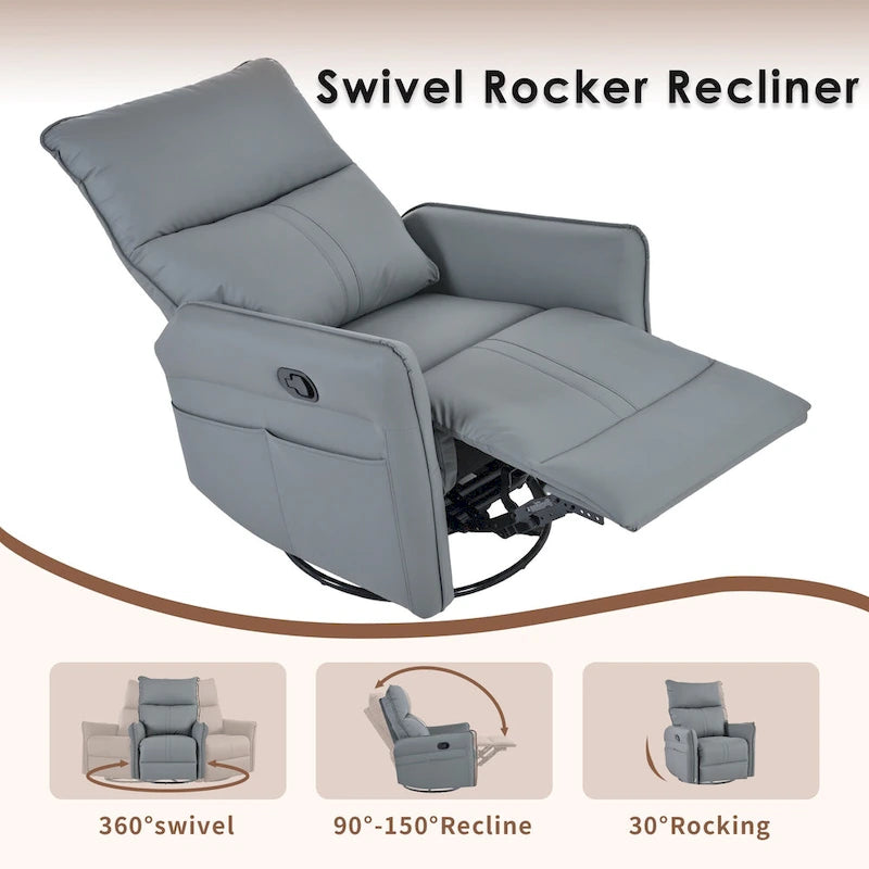 Fauteuil inclinable pivotant en cuir PU bleu-gris avec poches et dossier