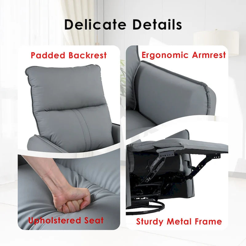 Fauteuil inclinable pivotant en cuir PU bleu-gris avec poches et dossier