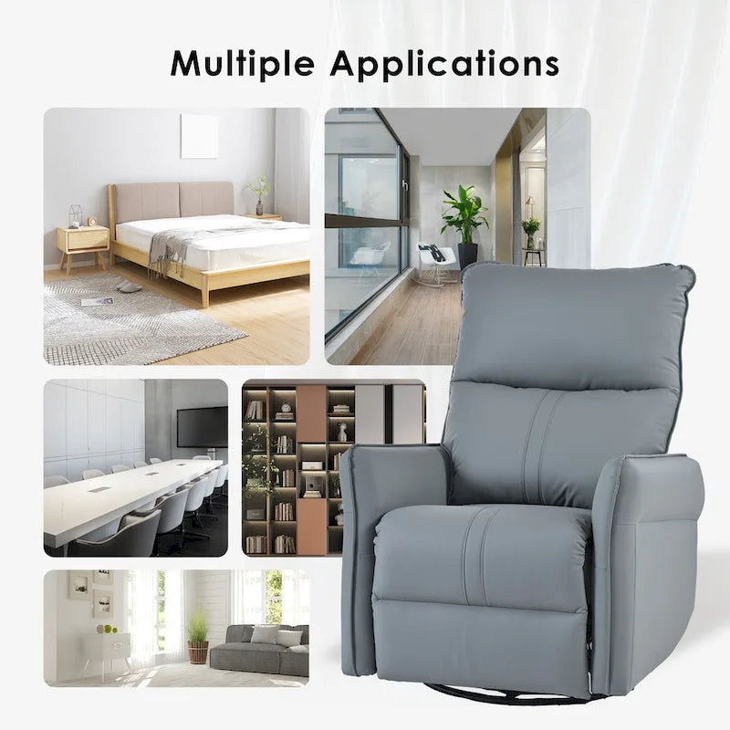Fauteuil inclinable pivotant en cuir PU bleu-gris avec poches et dossier