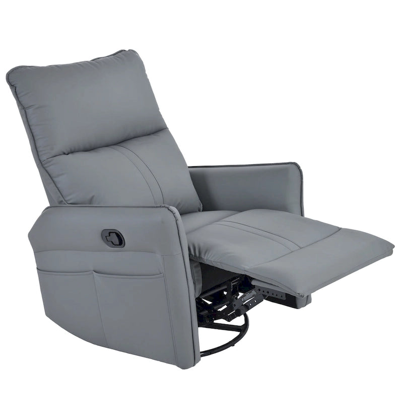 Fauteuil inclinable pivotant en cuir PU bleu-gris avec poches et dossier