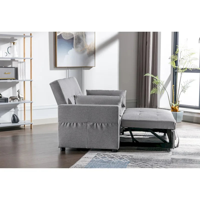 55.12 Canapé-lit convertible 3 en 1 en lin avec poche latérale et oreillers