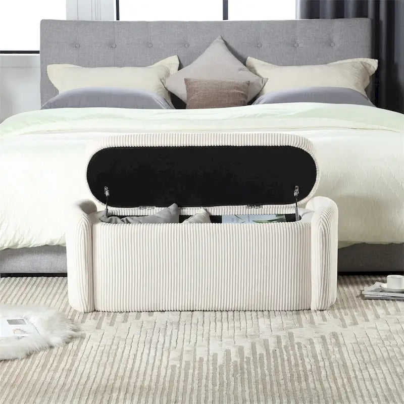 Pouf de rangement, banc d'extrémité de chambre, pouf de rangement rembourré en tissu
