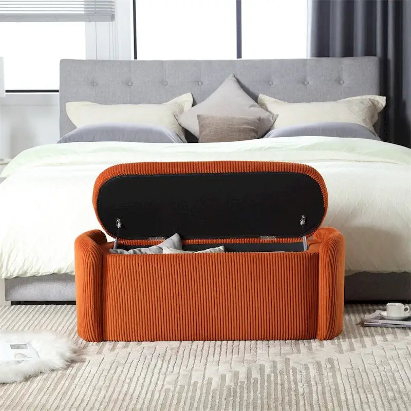 Pouf de rangement, banc d'extrémité de chambre, pouf de rangement rembourré en tissu