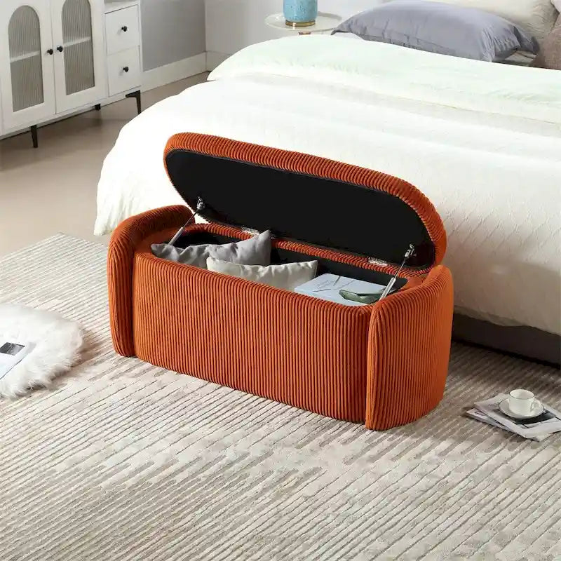 Pouf de rangement, banc d'extrémité de chambre, pouf de rangement rembourré en tissu