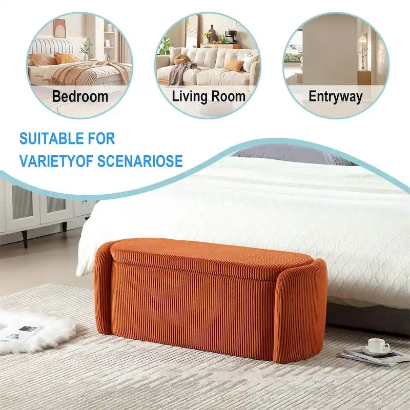 Pouf de rangement, banc d'extrémité de chambre, pouf de rangement rembourré en tissu