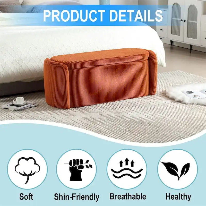 Pouf de rangement, banc d'extrémité de chambre, pouf de rangement rembourré en tissu