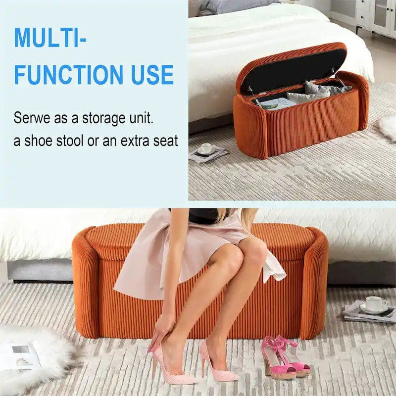 Pouf de rangement, banc d'extrémité de chambre, pouf de rangement rembourré en tissu