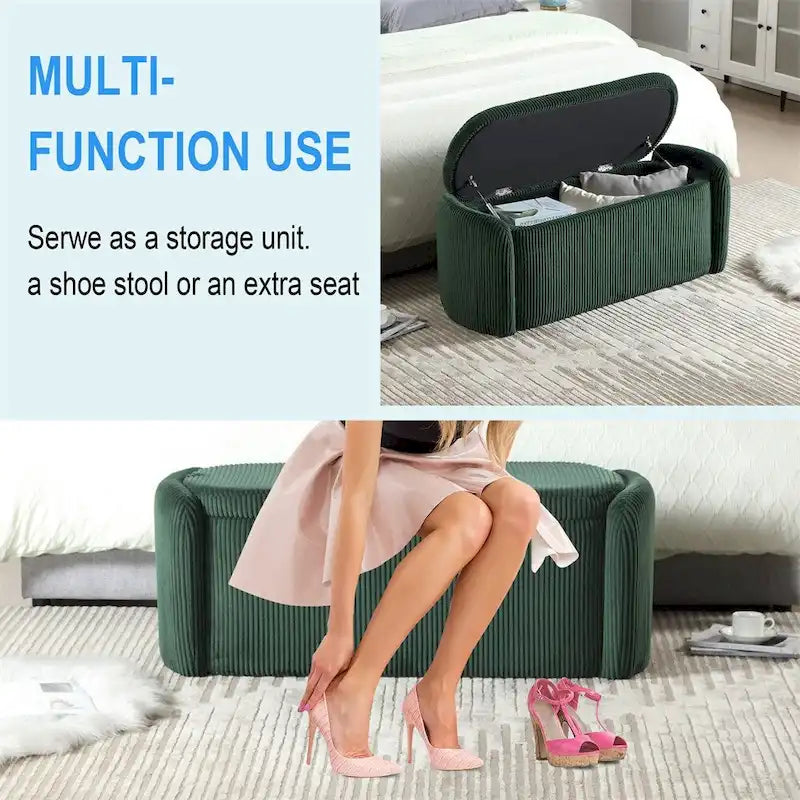 Pouf de rangement, banc d'extrémité de chambre, pouf de rangement rembourré en tissu