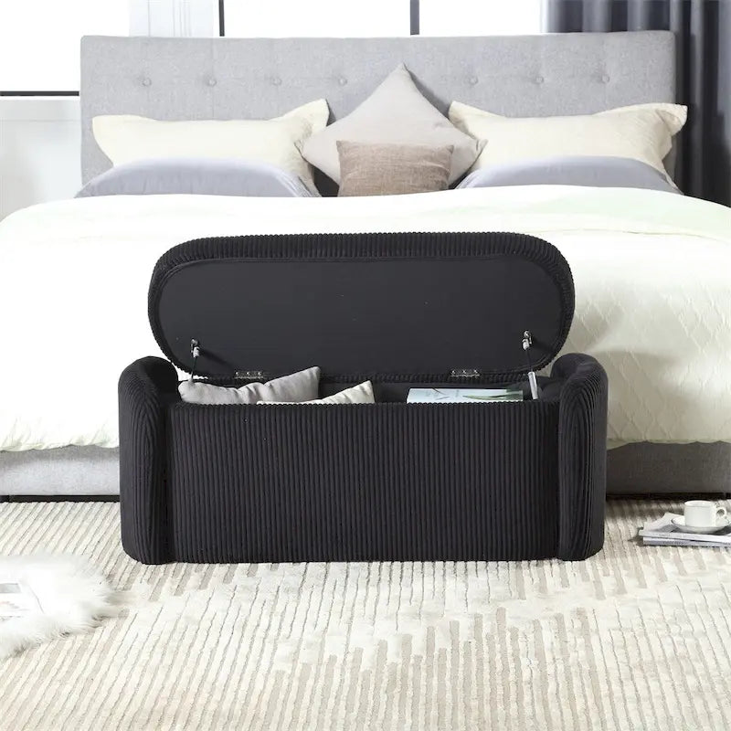 Pouf de rangement, banc d'extrémité de chambre, pouf de rangement rembourré en tissu