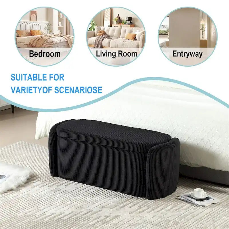 Pouf de rangement, banc d'extrémité de chambre, pouf de rangement rembourré en tissu