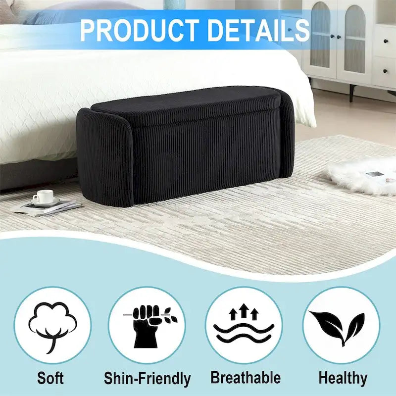 Pouf de rangement, banc d'extrémité de chambre, pouf de rangement rembourré en tissu