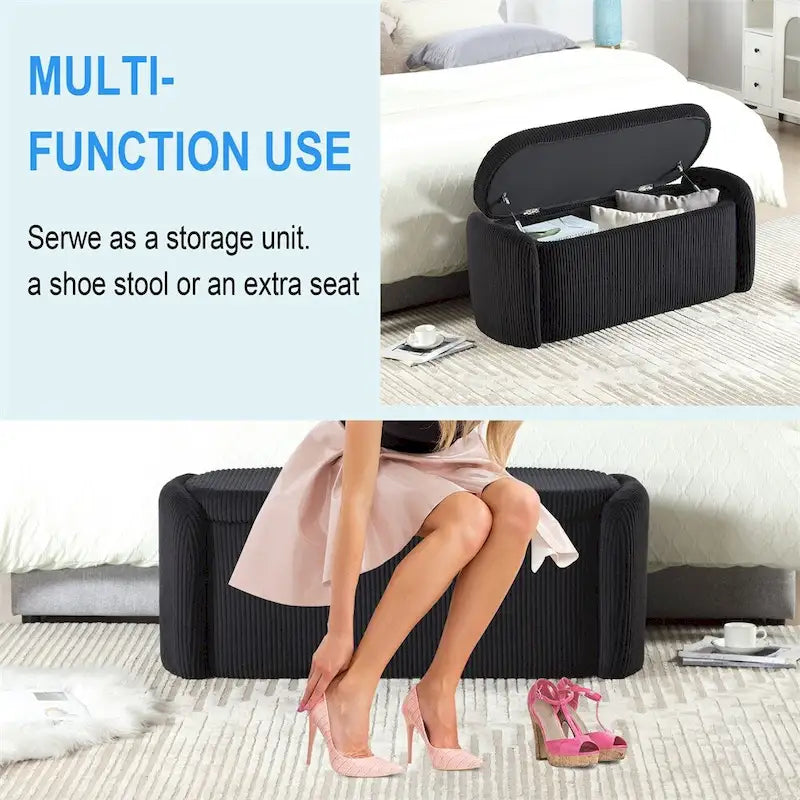 Pouf de rangement, banc d'extrémité de chambre, pouf de rangement rembourré en tissu