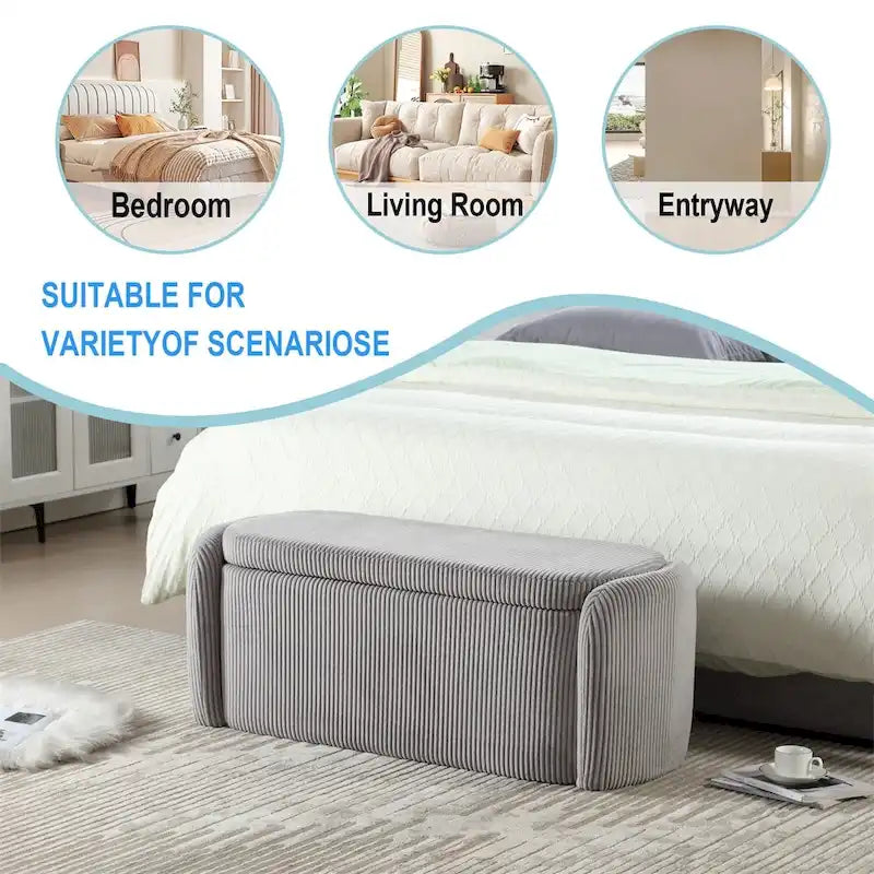 Pouf de rangement, banc d'extrémité de chambre, pouf de rangement rembourré en tissu