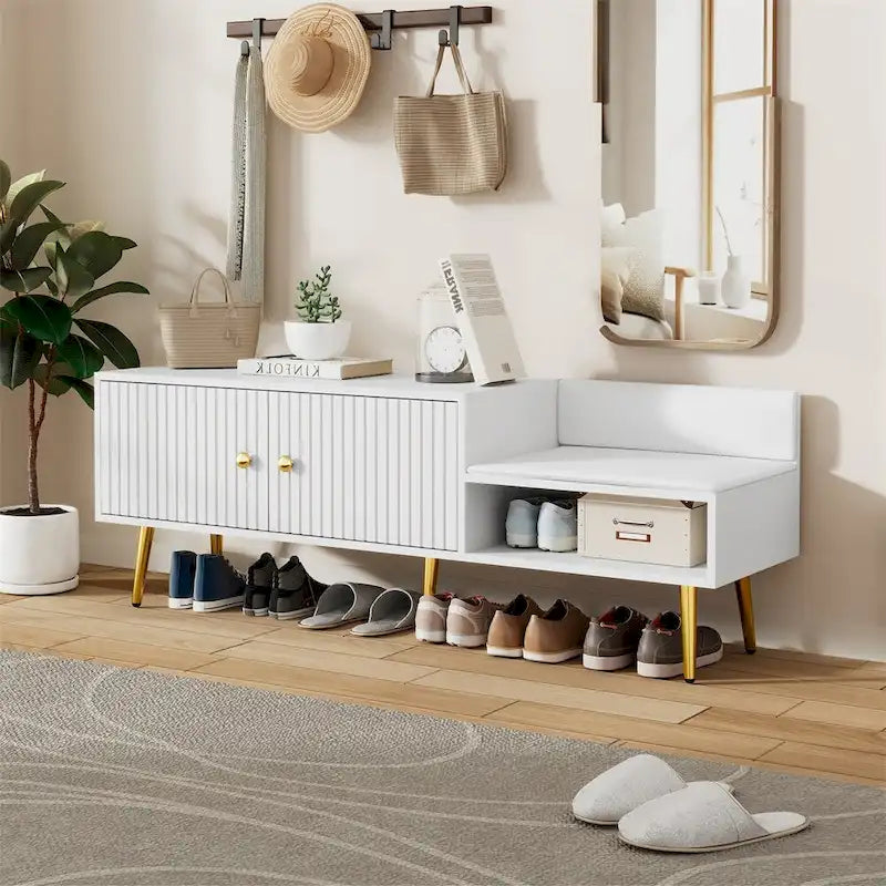 Banc de rangement à chaussures moderne avec rangement dissimulé et coussins rembourrés