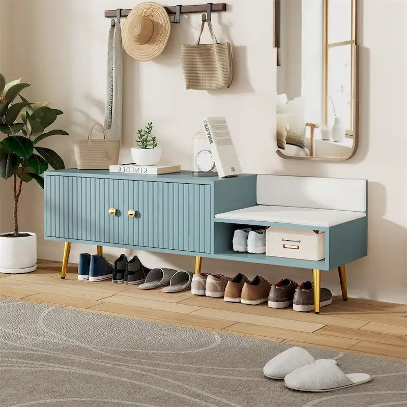 Banc de rangement à chaussures moderne avec rangement dissimulé et coussins rembourrés