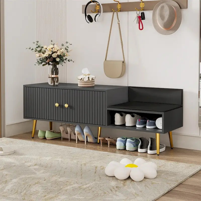 Banc de rangement à chaussures moderne avec rangement dissimulé et coussins rembourrés