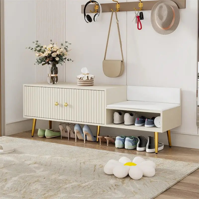 Banc de rangement à chaussures moderne avec rangement dissimulé et coussins rembourrés