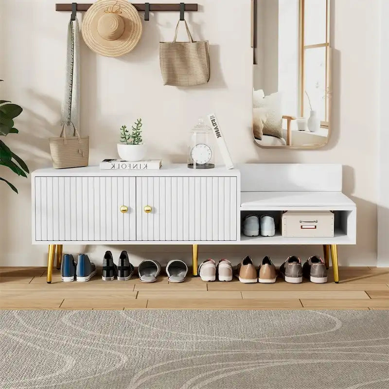 Banc de rangement à chaussures moderne avec rangement dissimulé et coussins rembourrés