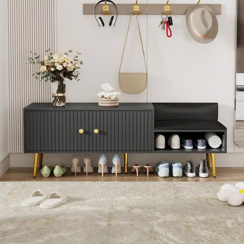 Banc de rangement à chaussures moderne avec rangement dissimulé et coussins rembourrés