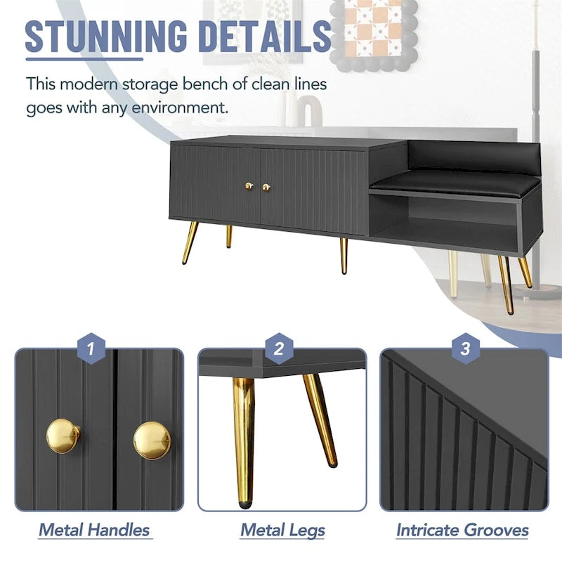 Banc de rangement à chaussures moderne avec rangement dissimulé et coussins rembourrés