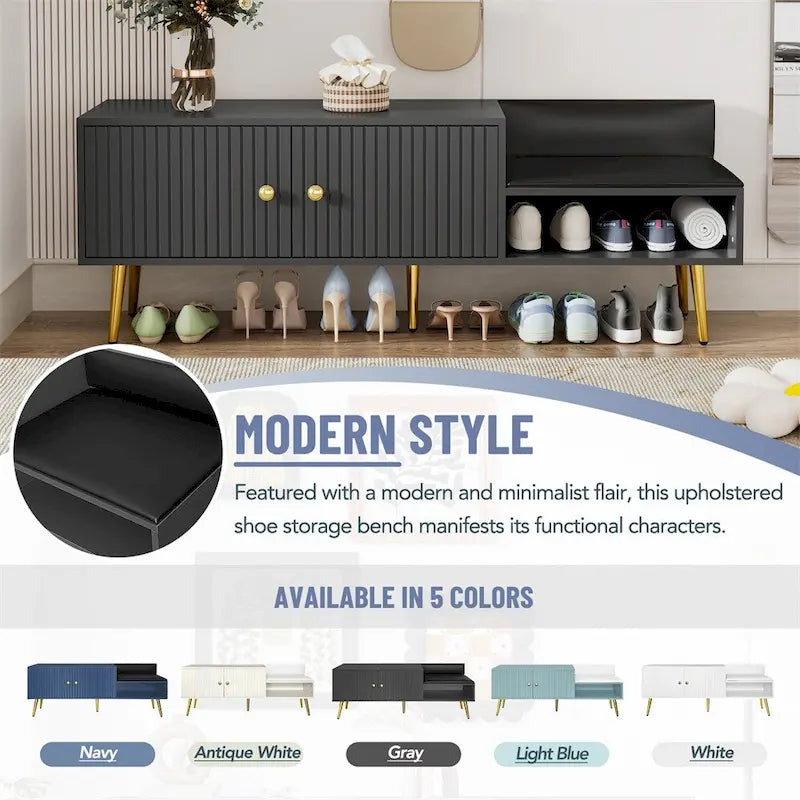 Banc de rangement à chaussures moderne avec rangement dissimulé et coussins rembourrés