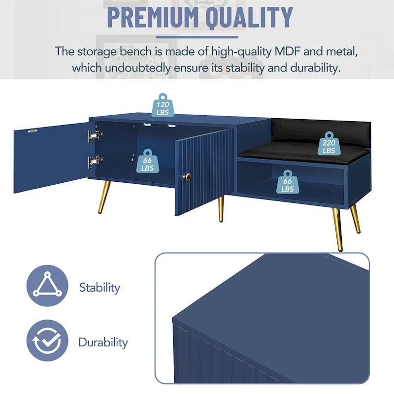 Banc de rangement à chaussures moderne avec rangement dissimulé et coussins rembourrés