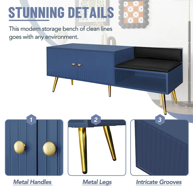 Banc de rangement à chaussures moderne avec rangement dissimulé et coussins rembourrés