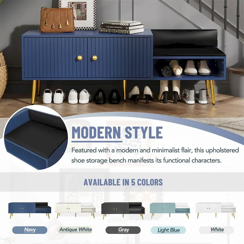 Banc de rangement à chaussures moderne avec rangement dissimulé et coussins rembourrés