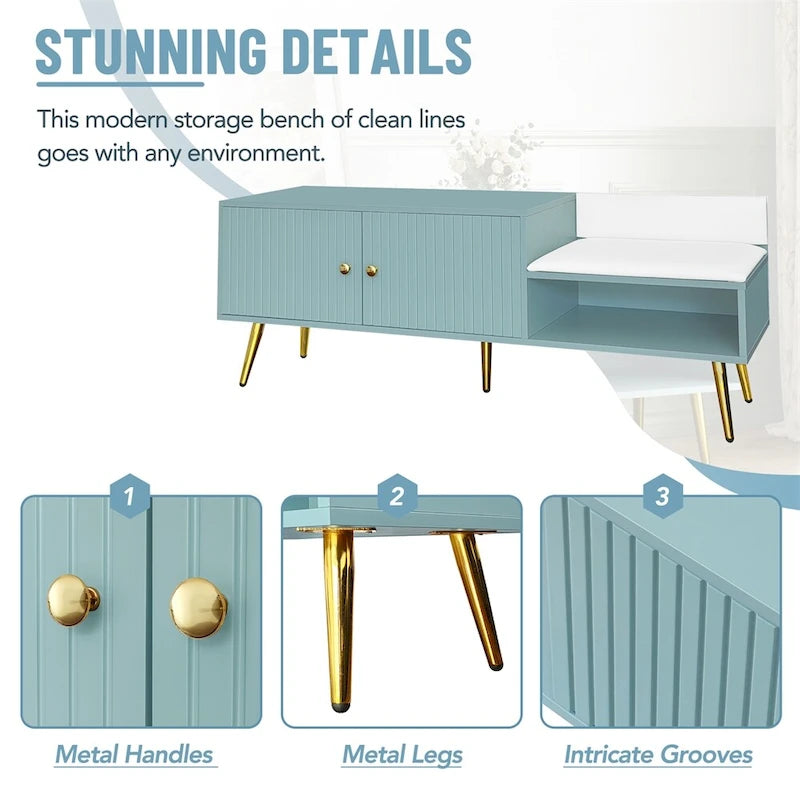 Banc de rangement à chaussures moderne avec rangement dissimulé et coussins rembourrés