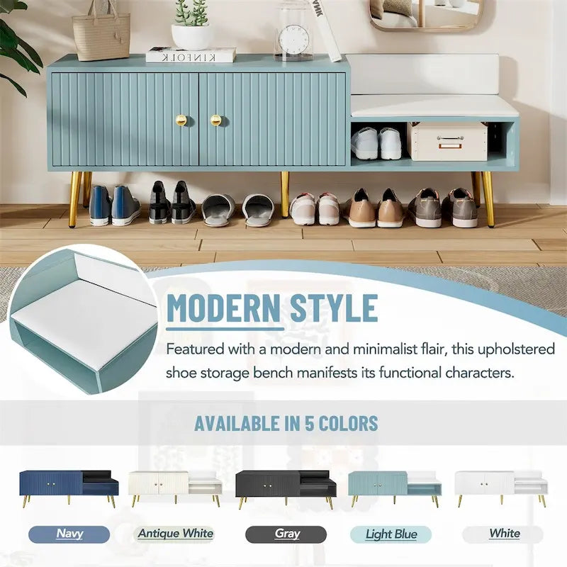 Banc de rangement à chaussures moderne avec rangement dissimulé et coussins rembourrés