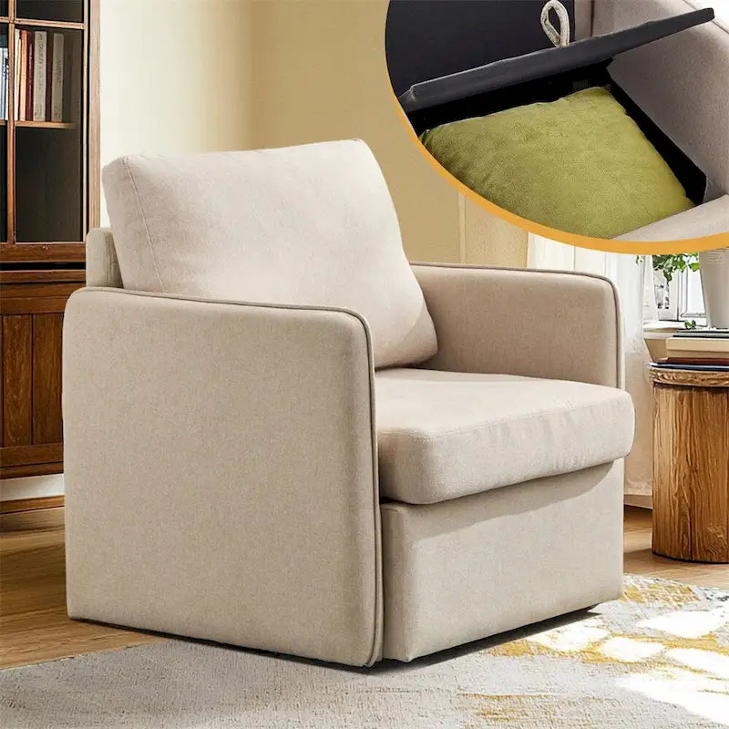 Fauteuil pivotant d'appoint, fauteuil-canapé confortable avec rangement, fauteuil avec accoudoirs