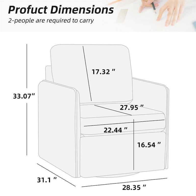 Fauteuil pivotant d'appoint, fauteuil-canapé confortable avec rangement, fauteuil avec accoudoirs