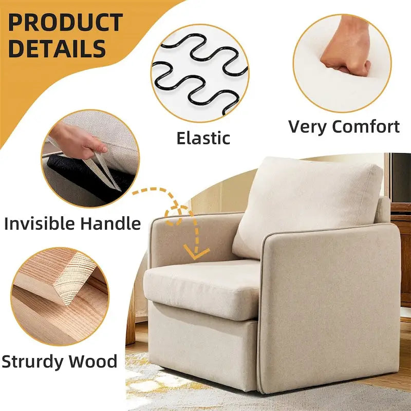 Fauteuil pivotant d'appoint, fauteuil-canapé confortable avec rangement, fauteuil avec accoudoirs