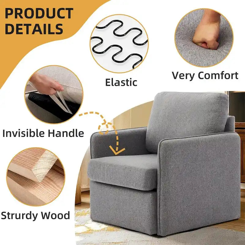 Fauteuil pivotant d'appoint, fauteuil-canapé confortable avec rangement, fauteuil avec accoudoirs
