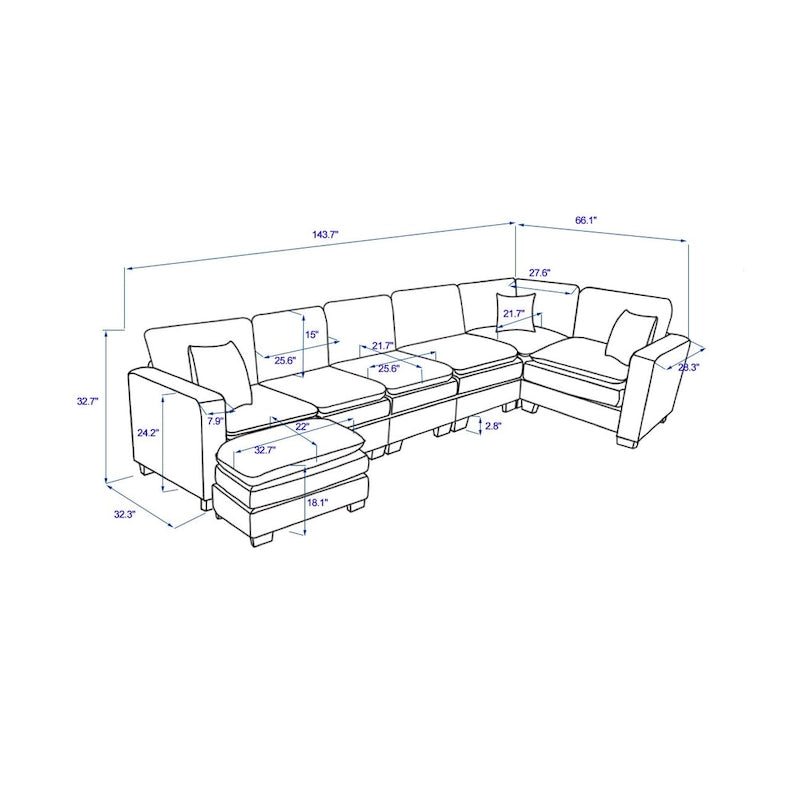 Canapé d'angle 6 places en forme de U, luxueux, jaune 118.1, avec pouf et 3 coussins décoratifs en velours côtelé résistant.