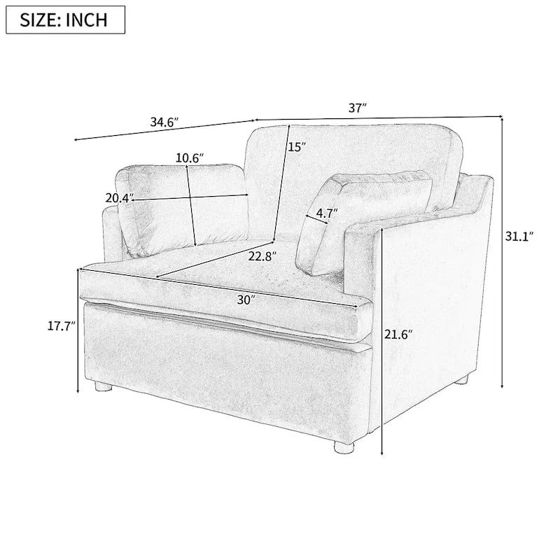 Fauteuil d'appoint surdimensionné Mirod - Coussins d'accoudoirs confortables, style neutre et polyvalent, design élégant, structure durable