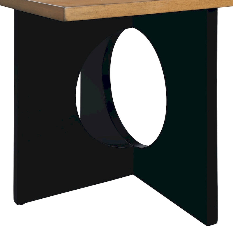 Table basse rectangulaire contemporaine en bois de 47 pouces avec plateau en verre trempé transparent, plateau noir et expresso clair