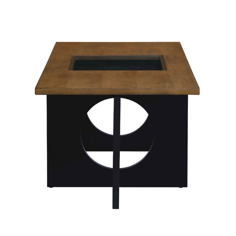 Table basse rectangulaire contemporaine en bois de 47 pouces avec plateau en verre trempé transparent, plateau noir et expresso clair