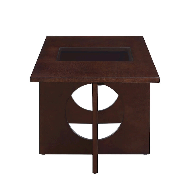 Table basse rectangulaire contemporaine en bois de 47 pouces avec plateau en verre trempé transparent, plateau noir et expresso clair